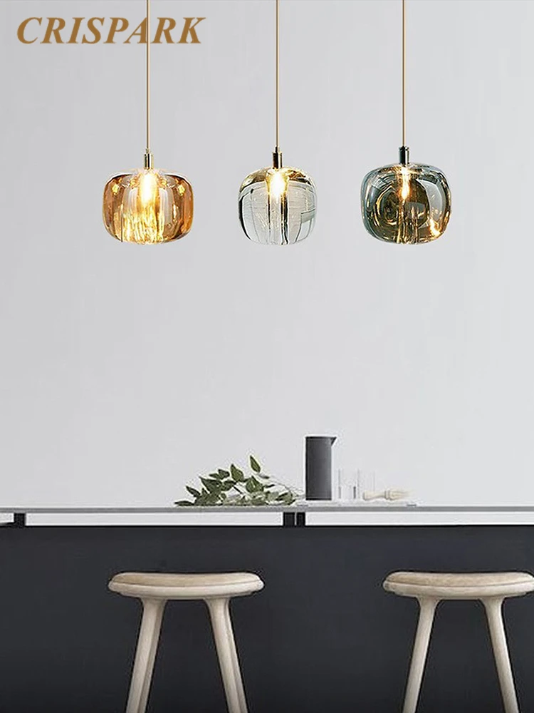 

Nordic Glass Pendant Light LED Modern Ceiling Chandelier for Dining Room Indoor Lighting Amber Glass Kitchen Island Hanging Lamp