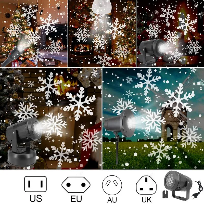 LED Snowflake Light Projector Night Light Outdoor Snowstorm Projection Lamp Home Christmas Atmosphere Festivals Party Decoration