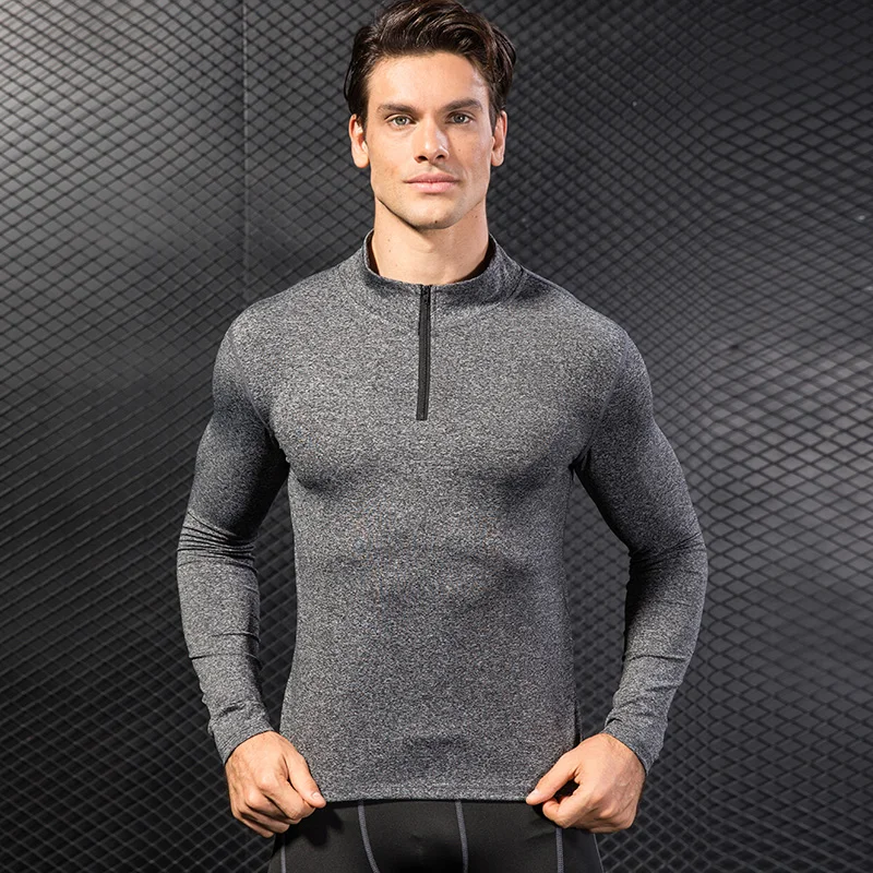 2021 Running Shirt Men's Long-Sleeved Fitness Slim Top Men's Compression Dry Half Zipper Leisure Fitness Quick-Drying T-Shirt