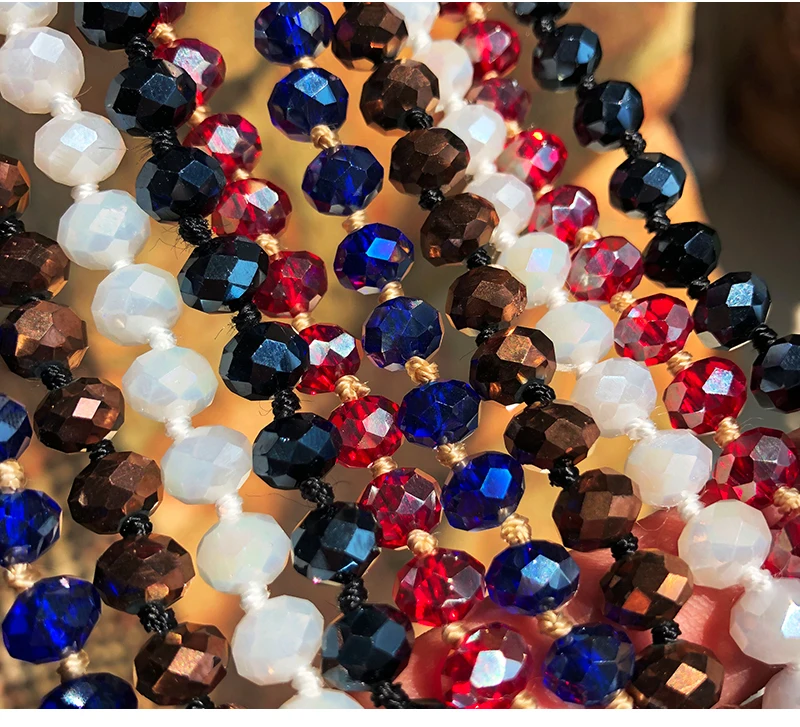 Yumfeel Mode böhmischen Schmuck 8mm Kristall lange hand geknüpfte Glas Kristall Halskette Frauen rot blau schwarz 11 Farben – Detail 7