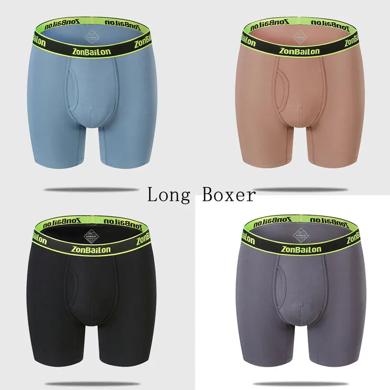 ZONBAILON Men\'s Boxer Briefs Leg Bamboo Breathable Open Fly Boxers No Ride Up Underwear