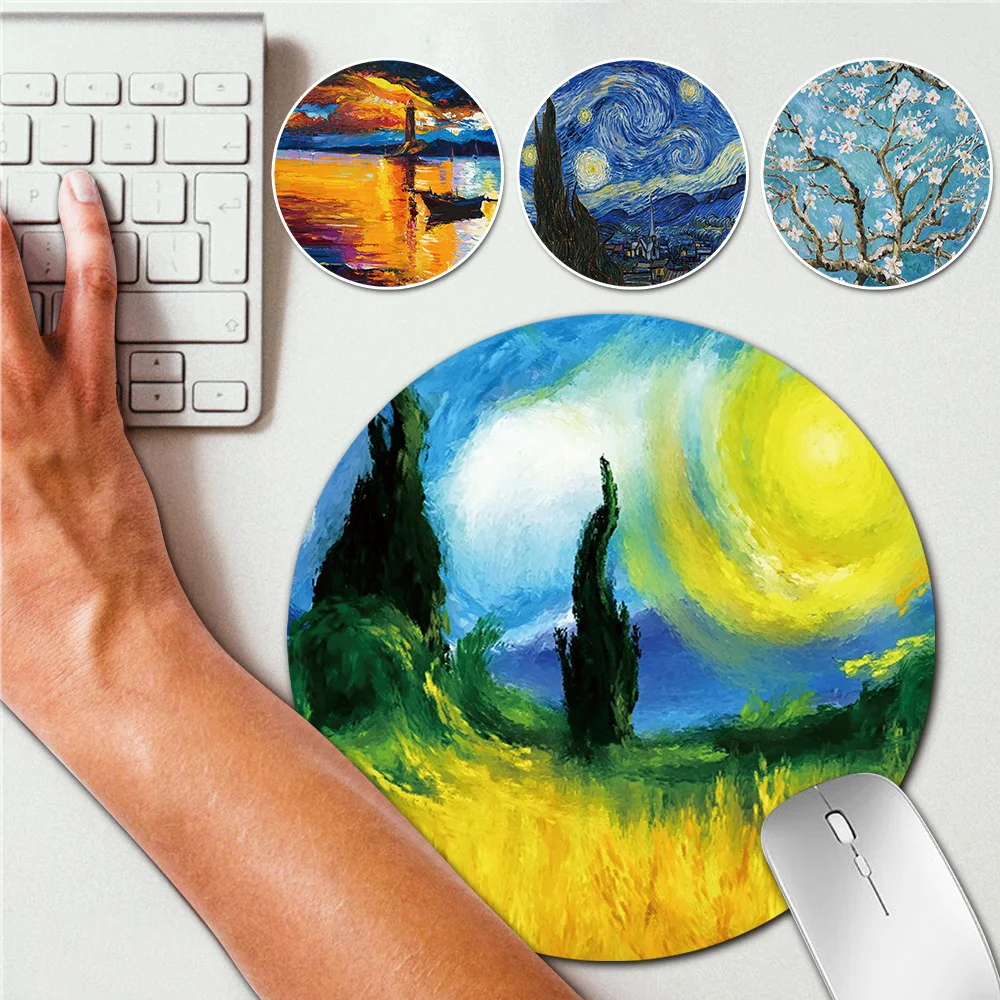 

Round Shape Mouse Pad Cute Mat Pad for Mouse Mice Office 22x22 Cm Mouse Pad Painting PU Leather Waterproof Cup Mats Desk