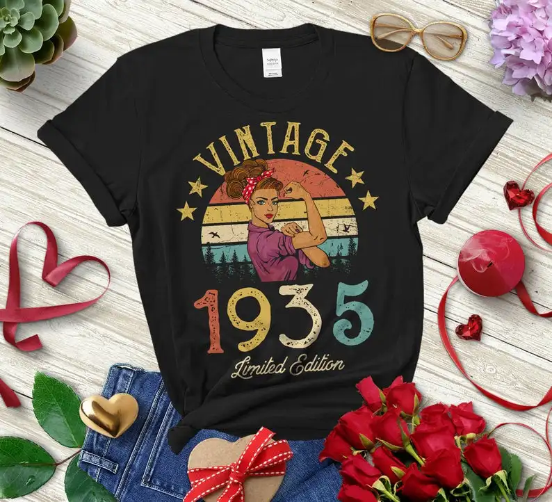 Vintage 1935 Limited Edition Retro Womens Shirt  Funny 86th Birthday Gift Cotton Women Short Sleeve Tees  O Neck Female Clothing