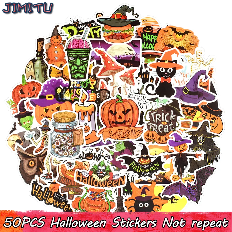 50 PCS Halloween Sticker Funny Graffiti Party Decal Stickers DIY Scrapbooking Laptop Luggage Water Bottle Fridge Tablet Bicycle