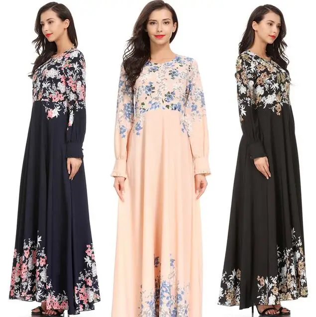 Women Spring Summer 2020 Fashion New Round neck long sleeve Muslim Dress abaya Arabian worship clothing