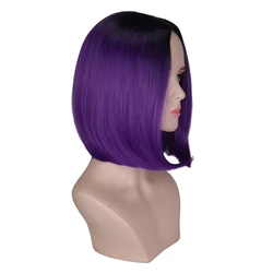 QQXCAIW Synthetic Two Tones Ombre Wig Women Short Bob Style Cosplay Black To Grey Gray Purple Green Straight SyntheticHair Wigs