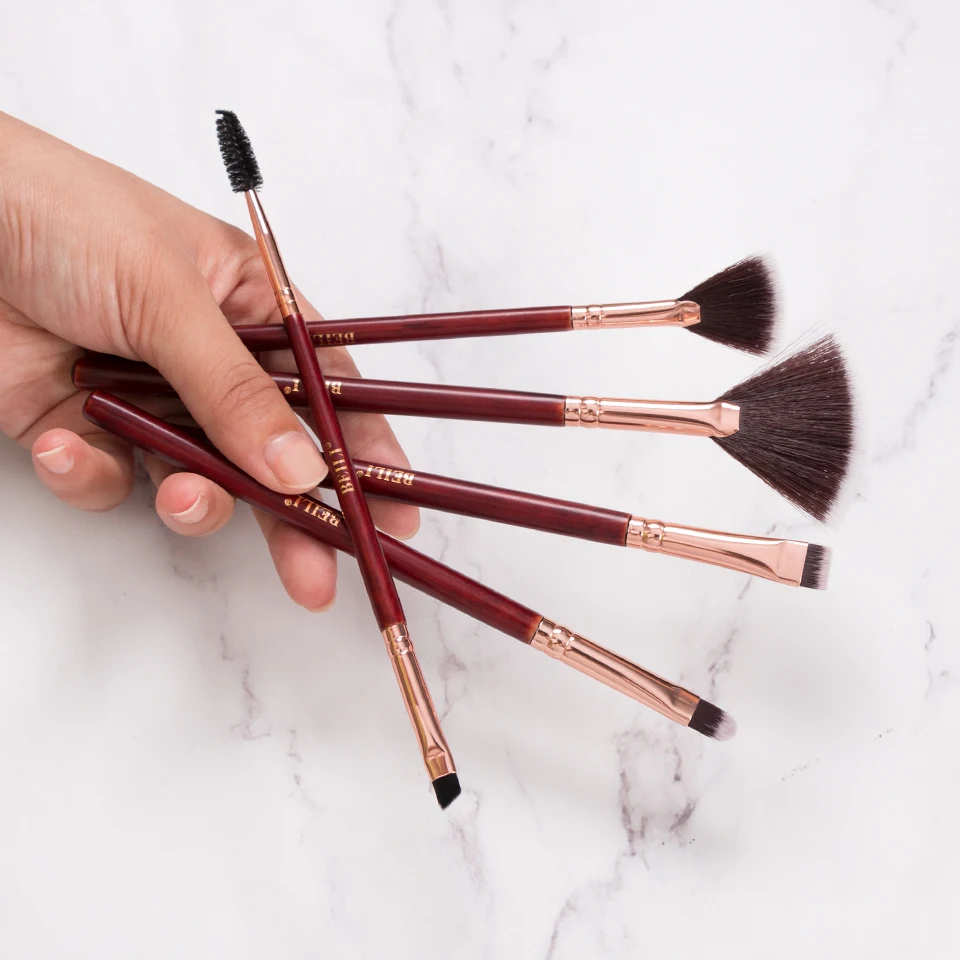 BEILI Vintage red Natural Professional Makeup brushes set Goat Blending Eyeshadow Foundation Eyeliner Eyebrow make up brush