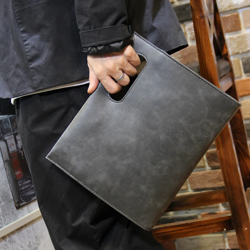 LEBSGE Fashion Male High Quality Pu Leather Retro Handbag New Design Small Briefcase Handbag Single Shoulder Bag Gray Small Bag