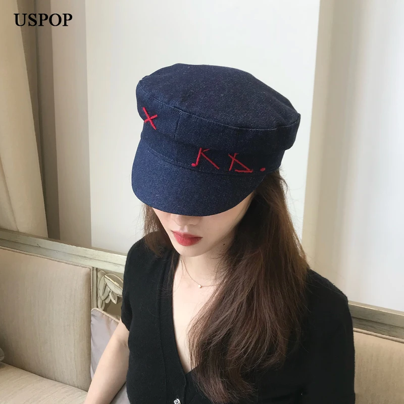 USPOP Frauen Denim Newsboy Caps Casual Flache Military Cap S/M/L