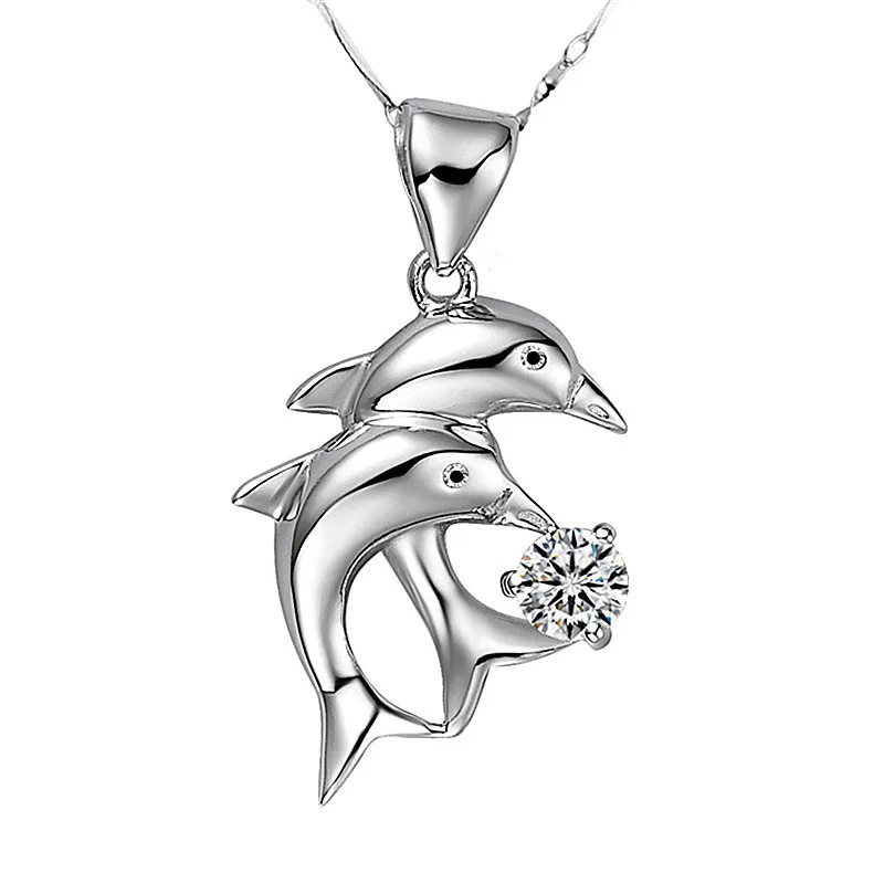 Romantic Dolphin Crystal Pendant Necklace For Women Jewelry Trendy Silver 925 Necklace Female Clavicle Chain Accessories Lady