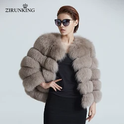 ZIRUNKING-abrigo de piel de zorro Real para mujer, Chaqueta corta cálida de invierno, abrigos de piel de zorro azul Natural, moda femenina, ZC1636