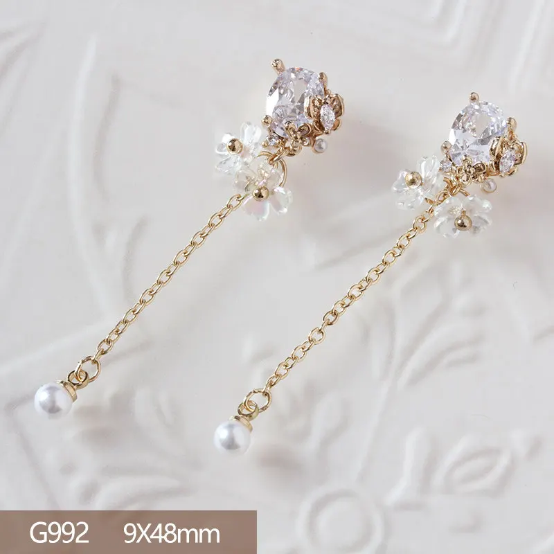 

10pcs/lot G992 Luxury Chain 3D Alloy Nail Art Zircon Metal Pearl Manicure Nails Supplies Accessories DIY Nail Decorations Charms