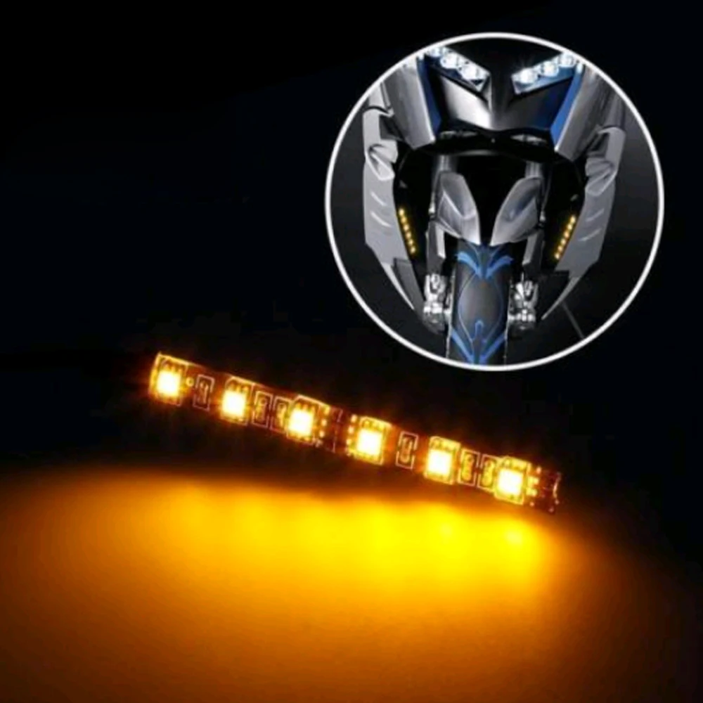 

1Pcs Black Mini Strip Motorcycle 6LED Fork Turn Signal Indicator License Plate Amber Lights Sportbike Cruiser Blinker Universal