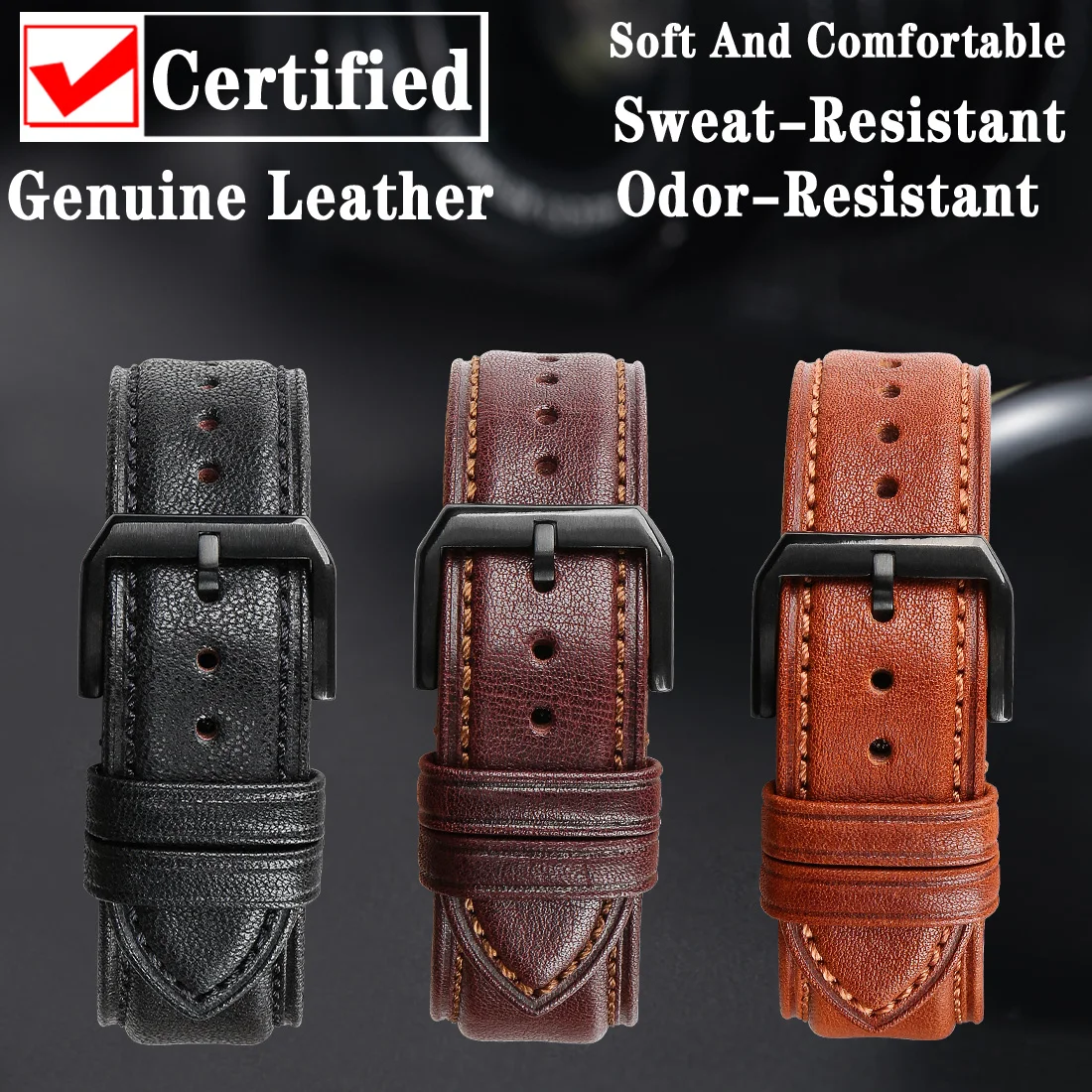 MAIKES Vintage Genuine Leather Watch Strap 18mm 20mm 22mm Black Brown Cowhide Watch Band Accessories Quick Release Watchband