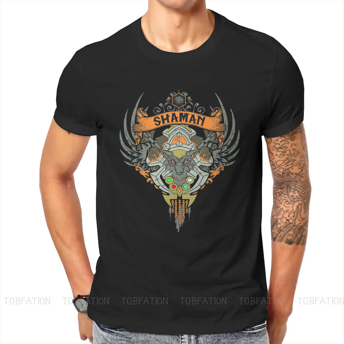 SHAMAN ELITE EDITION Essential Round Collar TShirt World of Warcraft Fabric Classic T Shirt Man\'s Tops Individuality
