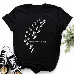 Maycaur Dog Paws Printed T-Shirt Funny Women Tee Shirt Loose Summer T Shirts Harajuku Aesthetic Black Tops Casual Women Clothes