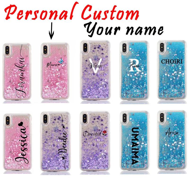 Customized name Glitter Liquid Quicksand Case for iPhone 16 pro max Cases for iPhone 14 12 13 Pro Max XR XS MAX 15 Plus Name DIY