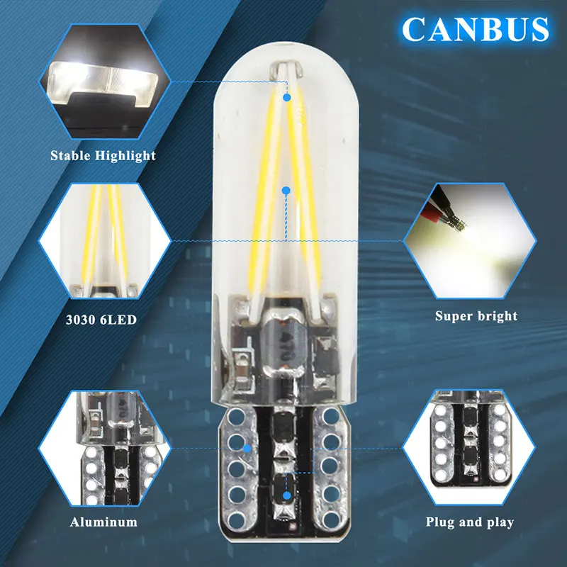 2pcs T10 LED W5W Cob Glass Car Light Bulb 194 168 LED Automobiles Interior Light Dome Reading Lamp License Plate Clearance Light image 3
