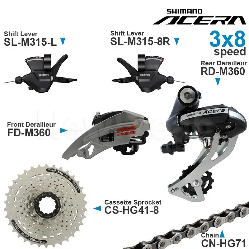 

SHIMANO ALTUS ACERA 3x8 Speed Groupset include M315 Shifters M310 M360 Front/Rear Derailleur HG200 HG41 Cassette Sprocket Chain