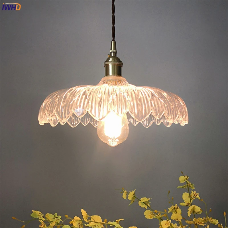 

Glass Flower LED Pendant Light Modern Nordic Hanglamp Vintage Decor Home Lighting Fixtures For Bedroom Dining Room Lampara Techo