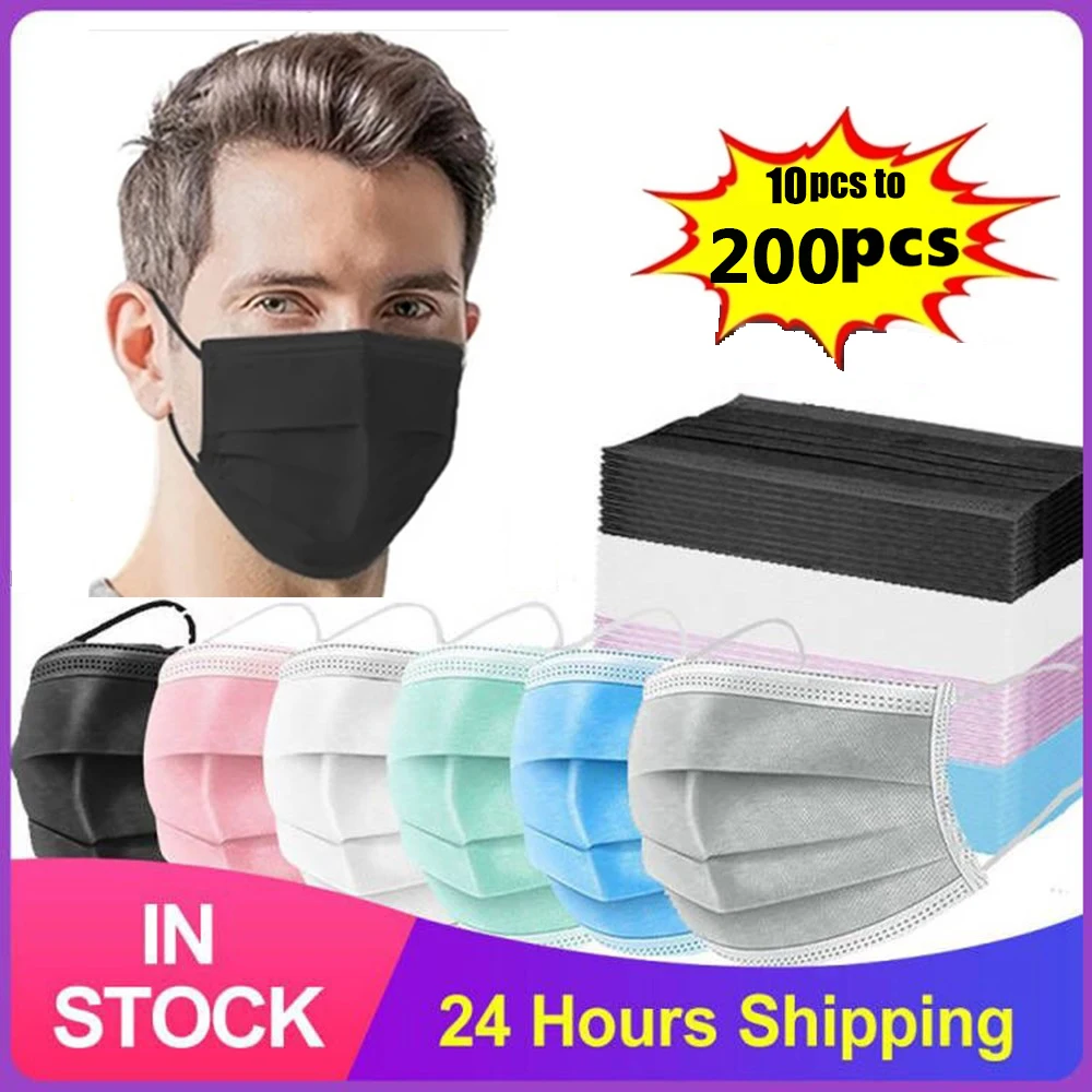 

10-200Pcs mascarillas quirurgicas homologadas Adult Color disposable mask 3 Layers Protective Mouth Masks Mask for Face Masque