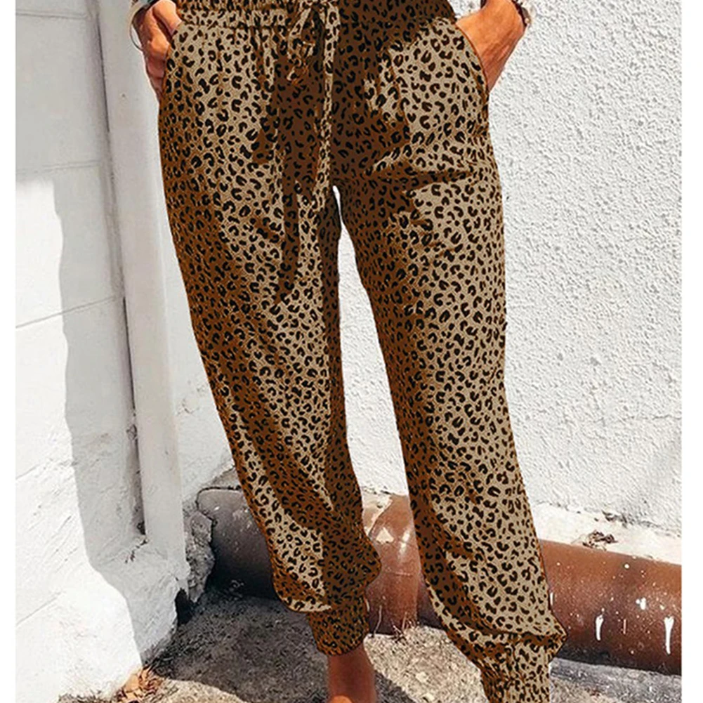 Loose Pants for Women Casual Leopard Print Drawstring Elastic Waistband Loose Pants Trousers Overalls Women Summer Pants