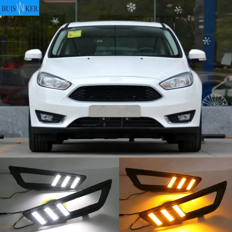 

1Pair for Ford Focus 4 2015 2016 2017 2018 LED DRL daytime running light Bumper Front Fog lamp yellow Turn Signal