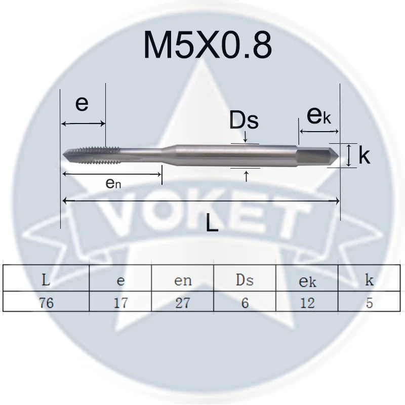 VOKET HSS DIN371 rubinetto a punta a spirale M2 M2.5 M3 M4 M5 M6 M8 M10 M12 X0.4 X0.45 X0.5 X0.7 X0.8 X1 X1.75 rubinetti filettati a vite