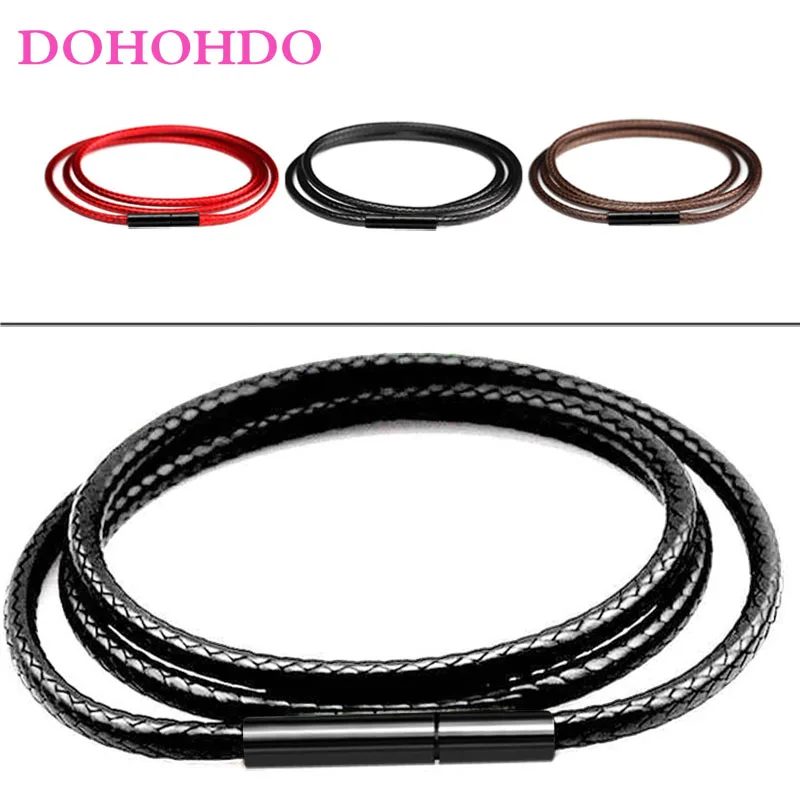 3pcs/lots 1-3mm Leather Cord Necklace Cord Wax Rope Chain With Stainless Steel Clasp For Men Women DIY Necklace Jewelry 40-60cm