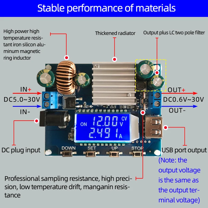 SK35L DC 0.6-30V 4A 35W 5V 6V 9V 12V 24V Boost/Buck CC CV Regulated Adjustable DC Power Supply Module Laboratory Power Supply