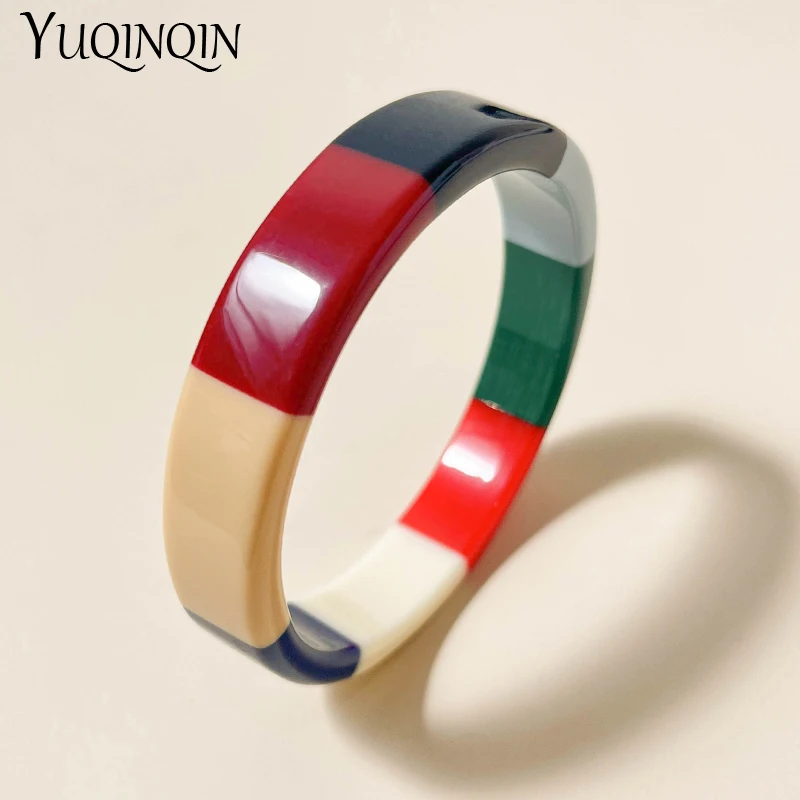 Colorful Trendy Round Bangle Bracelets for Women Fashion Jewelry Acrylic Resin Geometric Cuff Bangles Designer Simple Style Gift