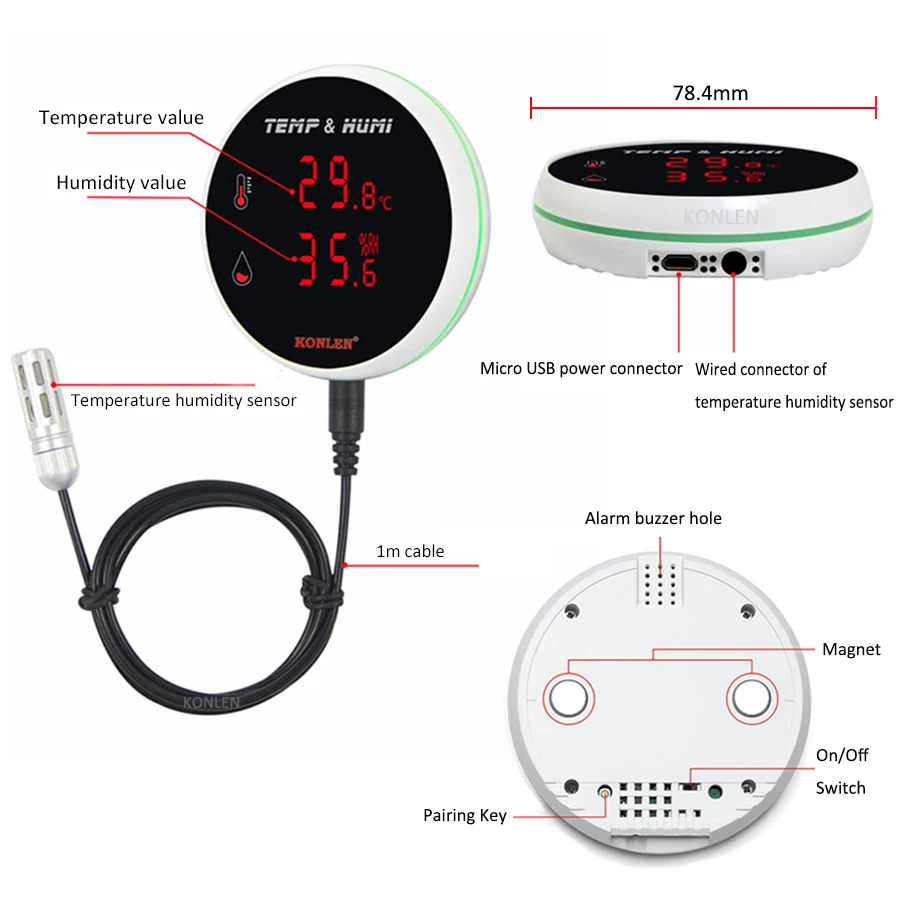 Sensor de temperatura y humedad, higrómetro Digital externo, para habitación, planta, refrigerador, superior, Tuya, WIFI