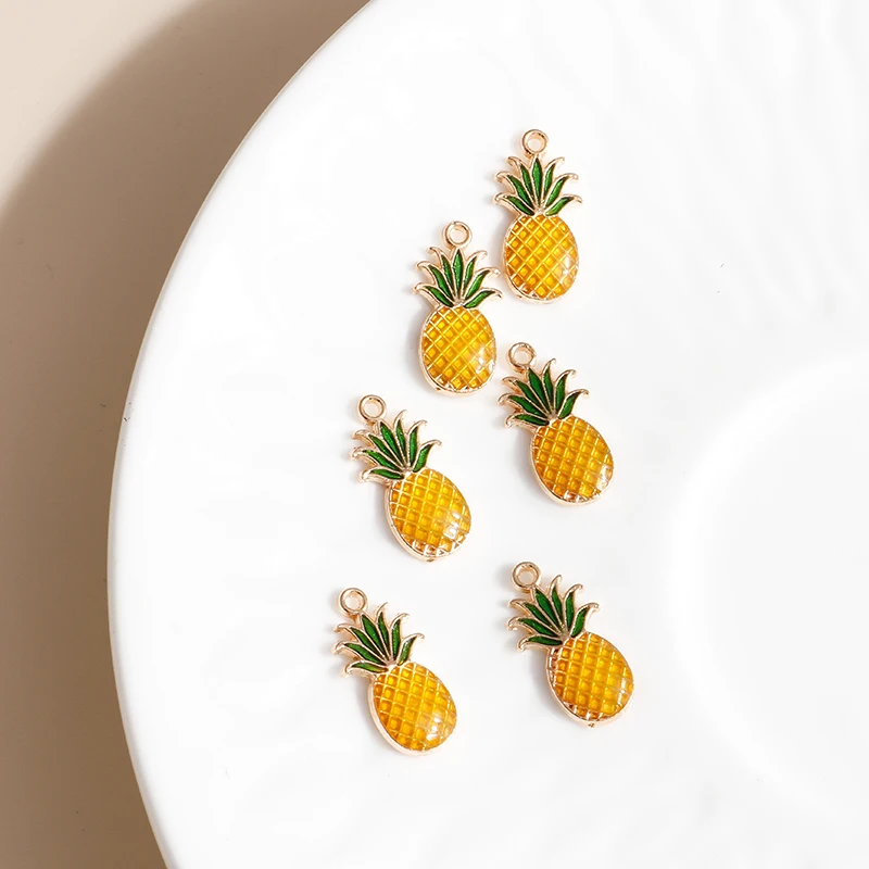 10pcs 9*17mm Enamel Pineapple Charms for Earrings Pendants Necklaces Making Cute Fruit Charms Handmade DIY Jewelry Accessories