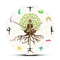 Yoga Studio Tree Of Life Colorful Wall Watch Clock  Natural Energy For Meditation Silent Horloge Klok Lotus Pose Tree Watch