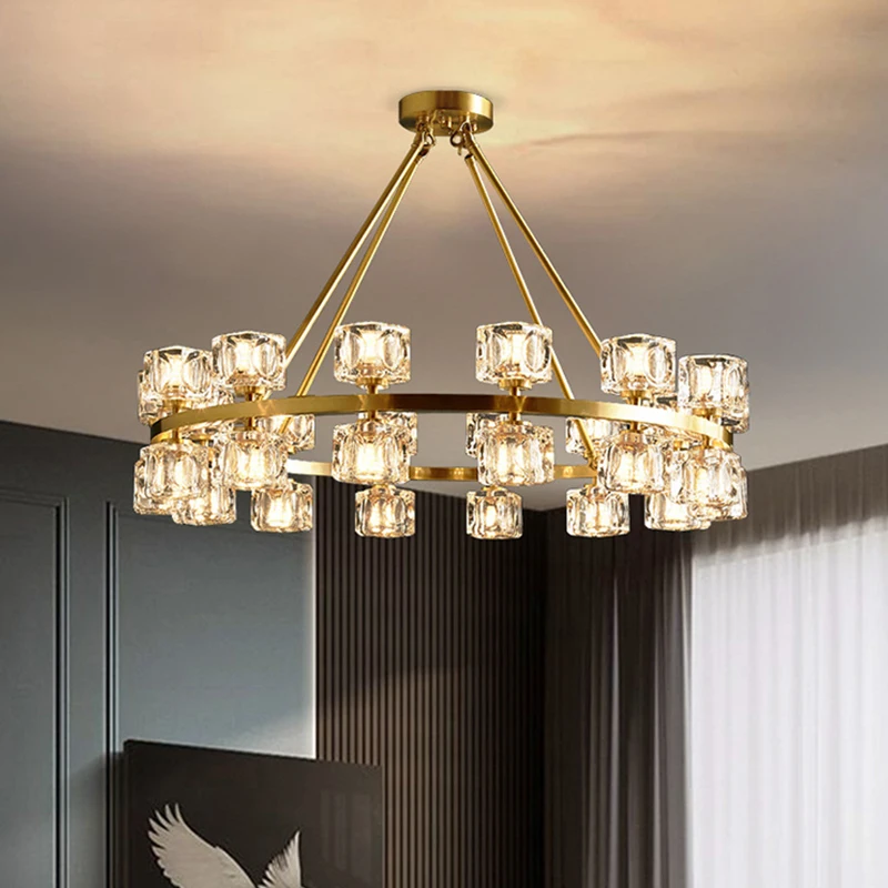 Nordic Modern LED Chandeliers Simple Circle Luxurious Lights All Copper Minimalist Creative Lamps For Bedroom Cloakroom Fixtures