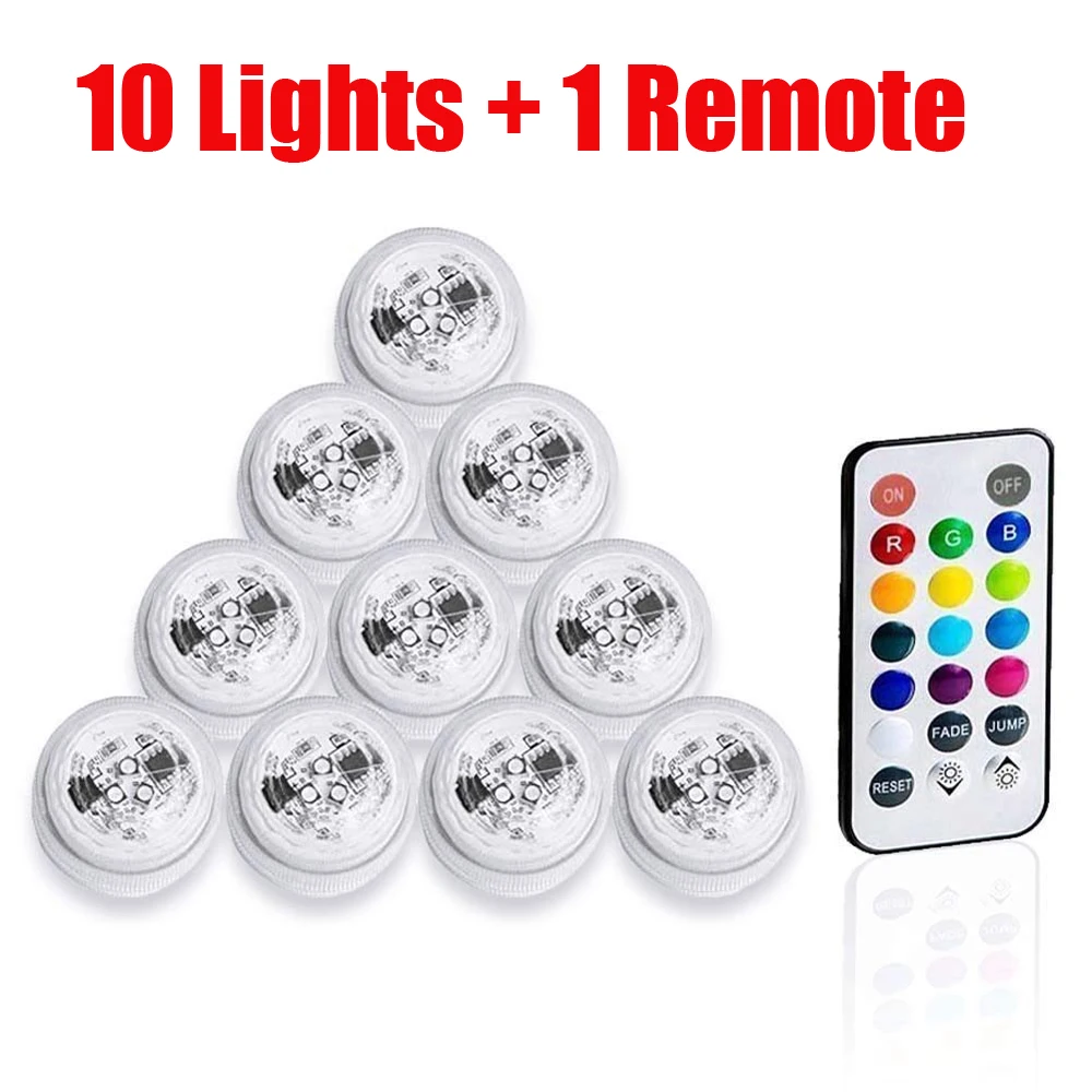 10-1pcs IP65 Waterproof Submersible LED Lights Remote Control LED Tea Mini Lights Underwater Lamp for Wedding Party Vase Decor