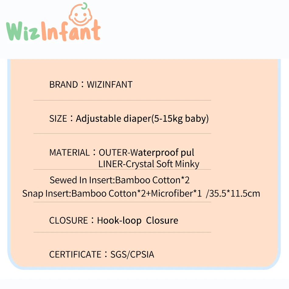 WizInfant Eco-friendly Cloth Diapers Reusable Heavy Wetter Hybrid Fitted AIO/AI2 Waterproof Absorbent Ecological Diaper