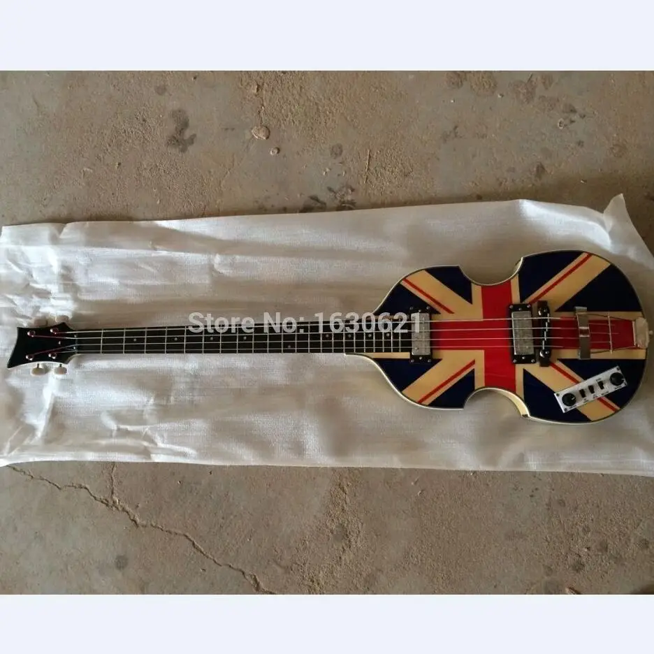 left handed England flag vintage Hofner BB2 4 strings electric bass korean good pickups & electronic tiger flame top