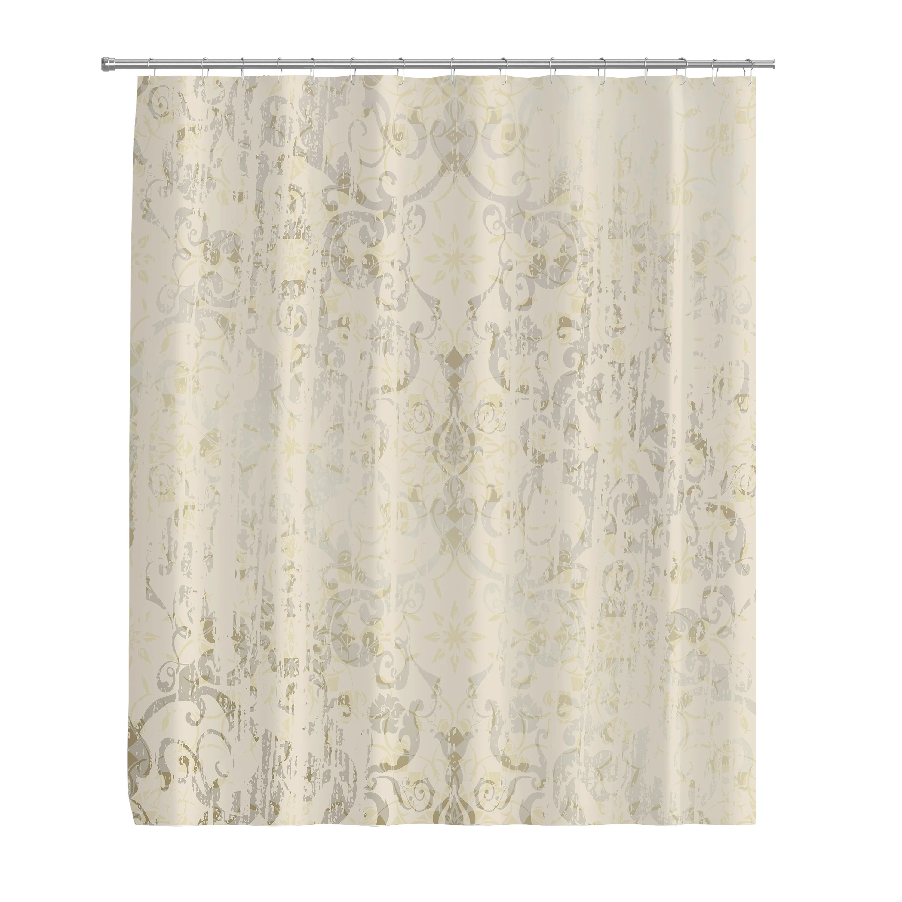 Silver Nature Damask Floral Pattern Victorian Antique Wall Royal Shower Curtain Waterproof Polyester Fabric 60 x 72 inches Set