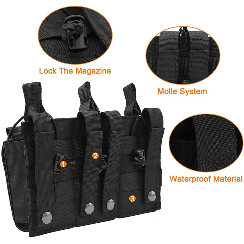 MOLLE Tactical Triplo Mag Bolsa, suporte do carregador, AR M4, 5.56,. 223, 9mm