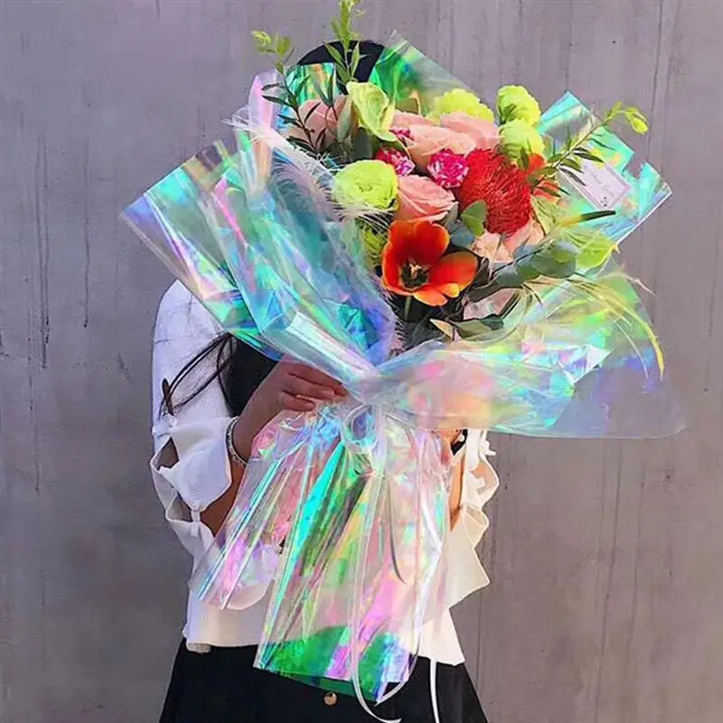 20PCS Iridescent Film Iridescent Cellophane Colorful Wrapping Paper Wrapping Packaging Paper For Flower Bouquet Gift Wedding