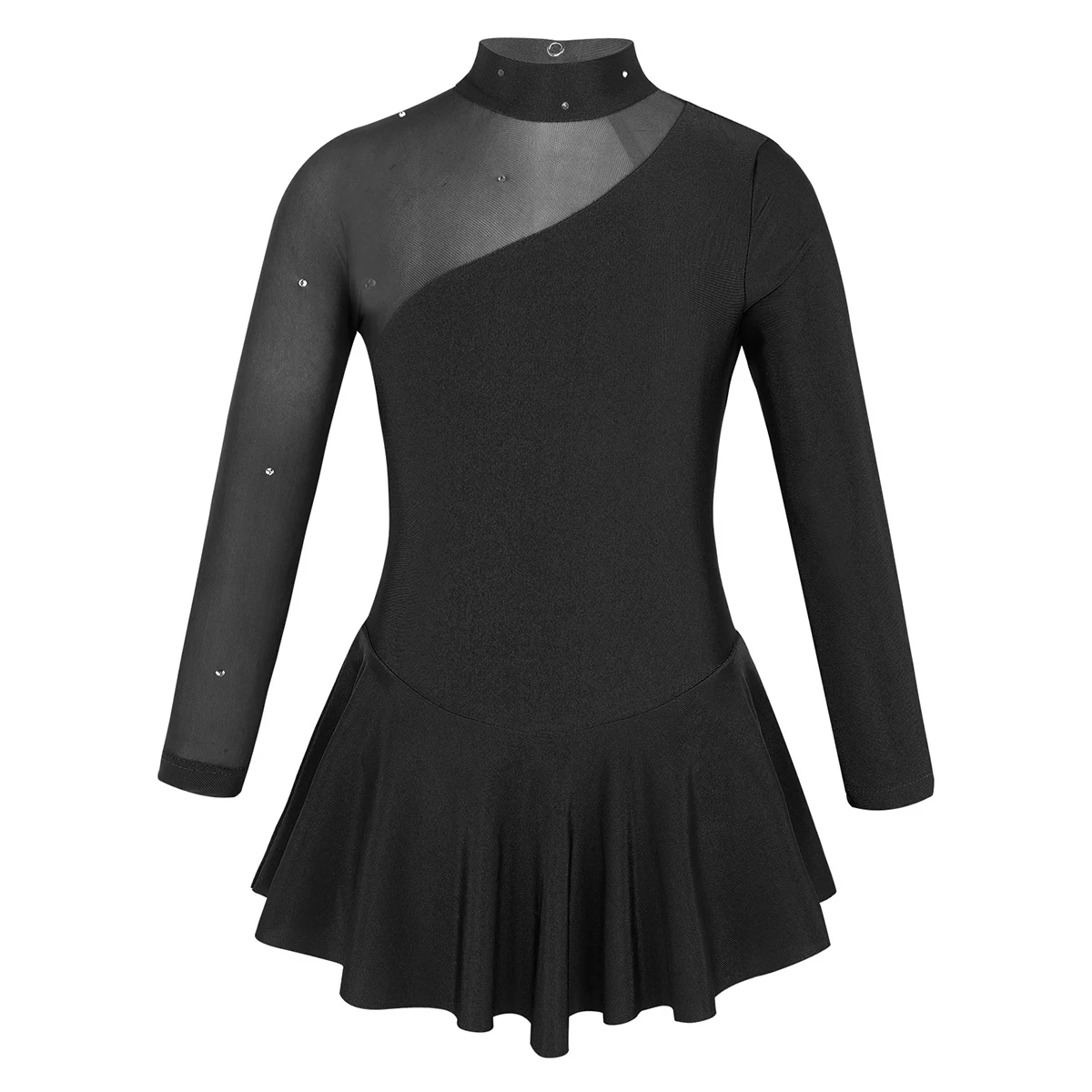 Kids Ballet Dress Gymnastics Leotards for Girls Long Sleeve Mock Neck Tulle Splice Figure Ice Skating Dress Dancewear Leotards