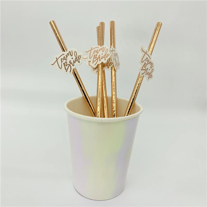 10Pcs Rose Gold Team Bride Straws Hen Party Bachelorette Wedding Party Decoration Supplies