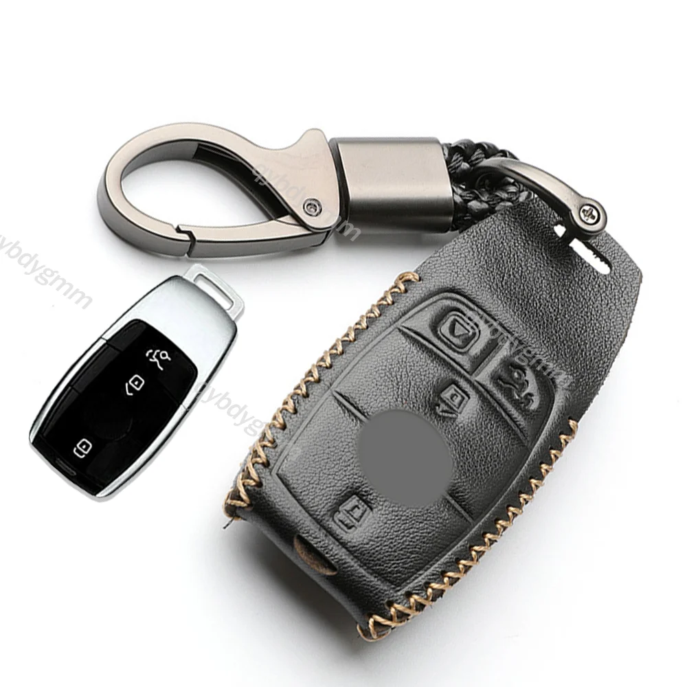 

For Mercedes Benz E S Class 3 2016-2017 Leather Remote Start Car Key Case Cover Shell Protector Holder Auto Accessories Keychain