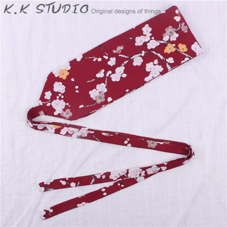 Chinese Clothing Element Crane Cotton Linen Japanese Style Kimono Printed Women\'s Wide Girdle Harajuku Bathrobe Tied Waistband