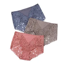 Sexy Lace Middle Waist Modal Women Underwear Transparent Hollow Breathable Lady Panties High Elasticity 3XL Large Size Breifs