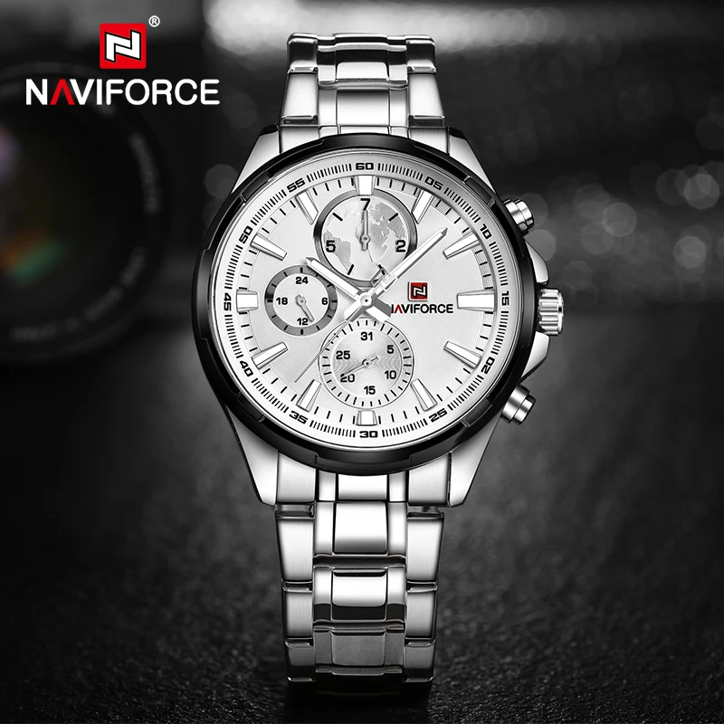 

Casual Fashion NAVIFORCE Men's Quartz Watches with 24 Hours Week Display Stainless Steel Waterproof Clock Male Relogio Masculino