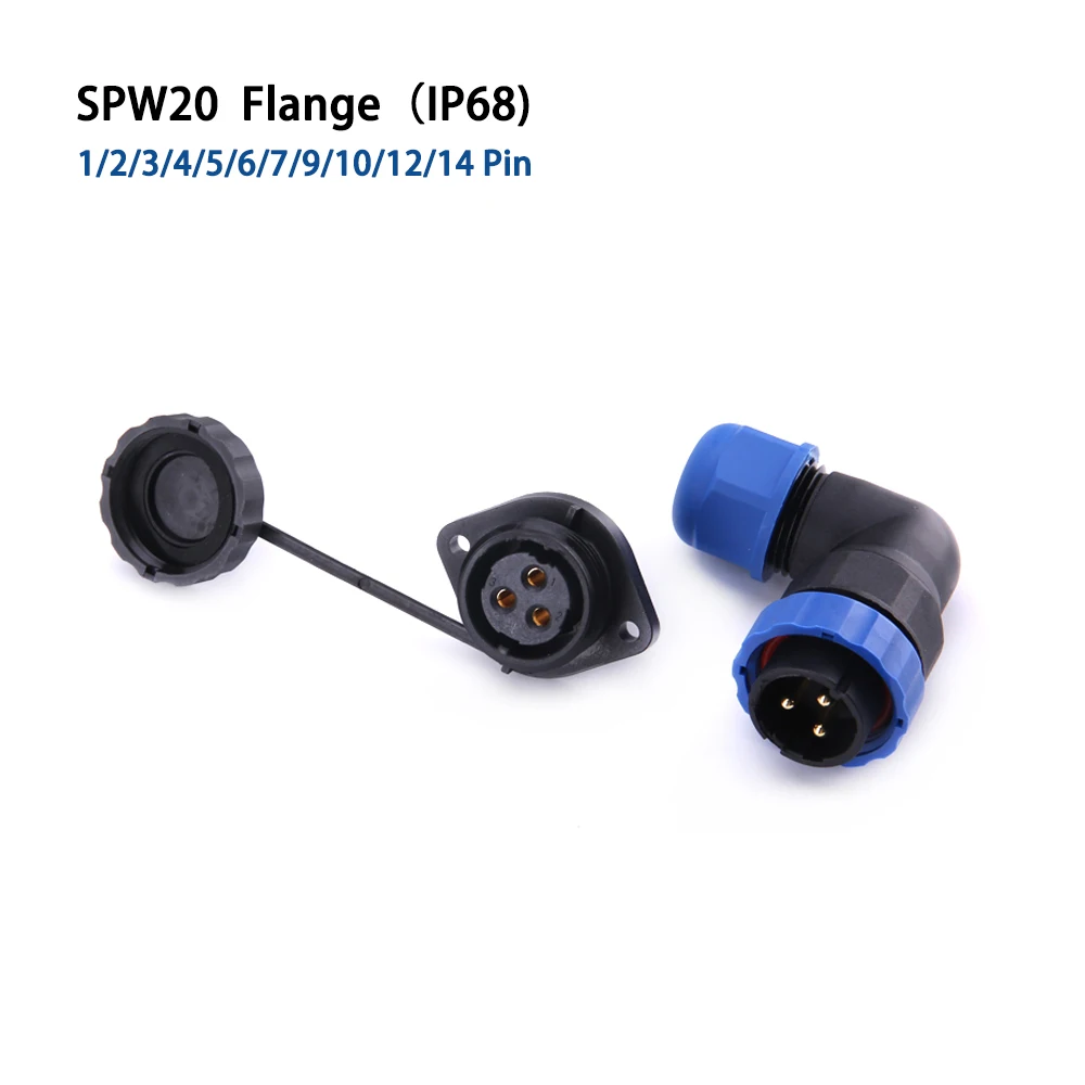 

SP20 IP68 Flange waterproof connector 90 degree elbow 1/2/3/4/5/6/7/9/10/12/14 pin Industrial power angle Aviation connectors