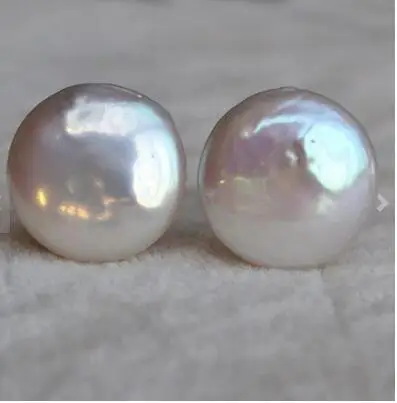 

Perfect Pearl Jewelry,AAA 12-13MM White Color Coin Shape Real Freshwater Pearl Earrings,Huge Pearl Jewelry,Wedding Earring