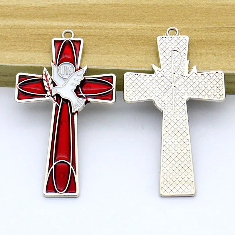 IHS Holy Spirit Dove of peace Cross Pendant Catholic Crucifix Metal Keychain Religious Christian Prayer Wall Crosses